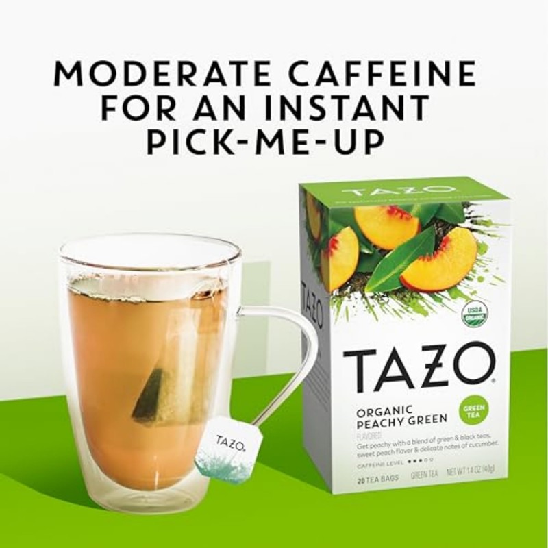 TAZO Organic Peachy Green Tea Bags, Green & Black Tea
