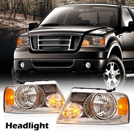 PIT66 Headlights Assembly Compatible with Ford F150 2004 2005 2006 2007 2008/2006-2008 Lincoln Mark LT (NO FIT 2004 F150 Heritage/Flareside Beds) Clear lens Halogen Headlamps Front Lights