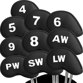 Golf Iron Head Covers Neoprene Velcro Closure Number Value 10 Pcs,Golf Club Headcover Lightweight Soft Protection in Blue Black Pink for Men Women (Black)