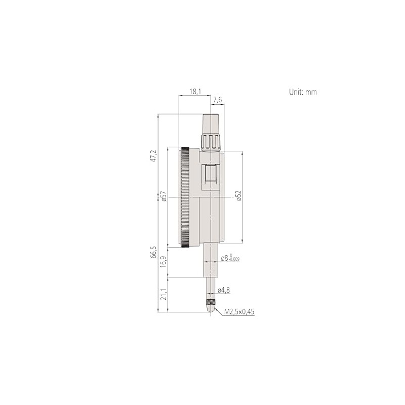 Dial Indicator, Flat End Cover, ISO Design, Gemstone Bearing, Shockproof,