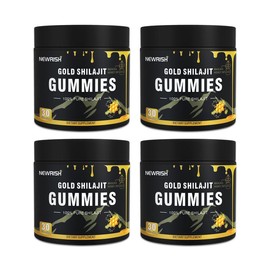 Newrish Gold Shilajit Gummies - 100% Natural & Organic - 30 Gummies with Manuka Honey Fulvic Acid & 85+ Trace Minerals for Enhanced Athletic Performance - Fitness:_4 cans