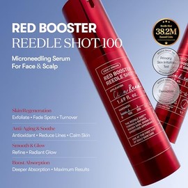 VT COSMETICS Red Booster Reedle Shot 100, suero de microagujas para piel propensa al acné e inflamada, antioxidante, suero exosómico suave y cristalino, refuerzo de piel coreana, 1.69 fl oz