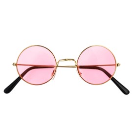 Costumed Hippie Glasses - Round Pink Sunglasses as 70s & 80s Accessory for Fancy Dress & Carnival Inspired by John Lennon