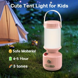 Rechargeable Lamp For Kid Toddler Flashlight With Soft Light & Eye Protection Indoor Outdoor Hanging Tent Portable Night Light Battery Operated Sky Lanterns Camping Lantern Gear Essentials Gift (Pink)