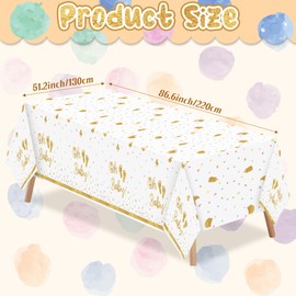 BkeeCten Baby Shower Baptism Tablecloths - 3 Packs Gold & White Baby First Communion Party Tablecloths Decoration Colorful Dots Disposable Plastic Waterproof Rectangle Baby Shower Table Cover