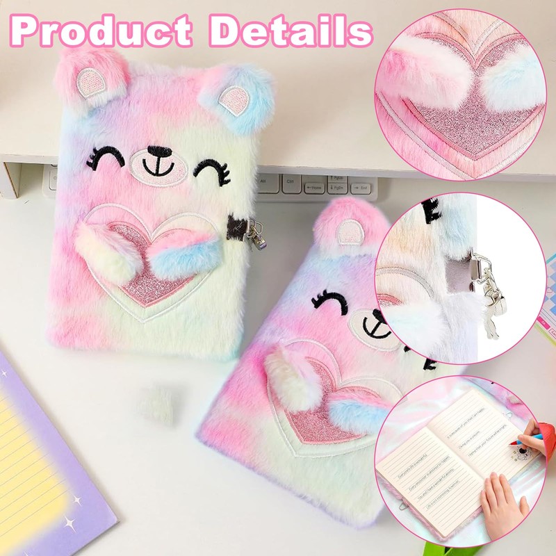 DERJDISF Plush Diary - Secret Diary with Lock for Adolescents