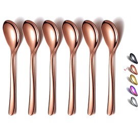 Copper Demitasse Espresso Spoons, 5.5'' Mini Coffee Spoons, Stainless Steel Small Spoons,Tea Spoons for Dessert, Set of 6, Dishwasher Safe