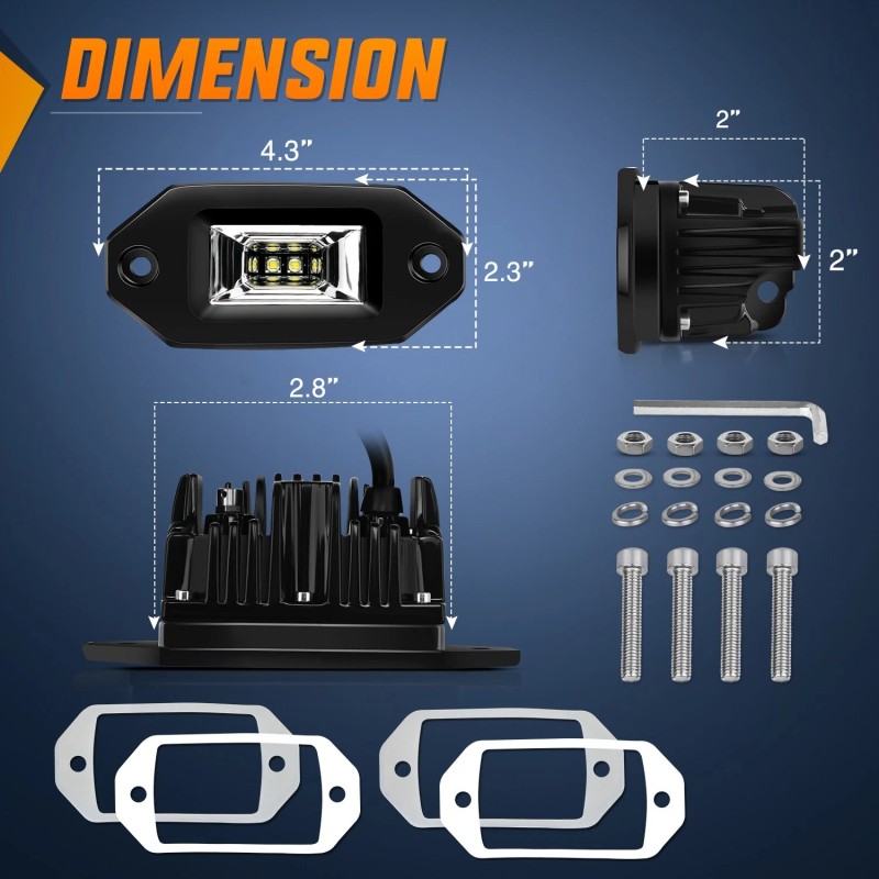 Nilight 2PCS 20W Flush Mount LED Pods Flood Beam LED