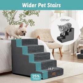 COZY KISS Dog Stairs for Small Dogs, 5 Tier Wider Pet Stairs for High Beds, 23.6" H Non-Slip Dog Steps for Old Cats, Puppies, Small Medium Dogs, 29.5x19.7x23.6 inch, Dark Grey
