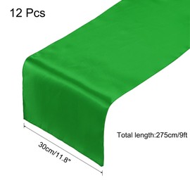sourcing map 12 Pcs Green Satin Table Runner 12" x 108" Romantic Silk Table Runner Smooth Fabric Table Runner Decorations for Wedding Dining Birthday Party (9ft)