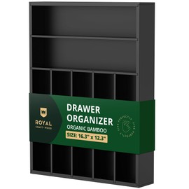 ROYAL CRAFT WOOD Luxury Bamboo Kitchen Drawer Organizer - Silverware Organizer - Utensil Holder and Cutlery Tray with Grooved Drawer Dividers for Flatware and Kitchen Utensils (7 Slot, Black)