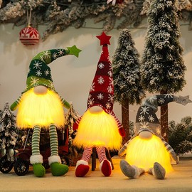 Bseical Christmas Gnome Decoration Set of 3, Christmas Gnomes Plush Swedish, Christmas Gonks Light Up, Gnome Christmas Jumper Large Grey Pink, UK Christmas Xmas Decorations (Super short legs)