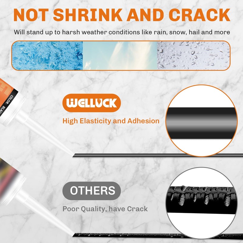 WELLUCK Black Silicone Caulk, 100% Waterproof Silicone Sealant Adhesive Caulking,for