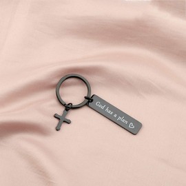 Zuo Bao Religious Gifts Inspirational Quote Keychain God Has a Plan Christian Jewelry for Friend Family Member Faith Keyring, God Has a Plan Keychain Black, Large