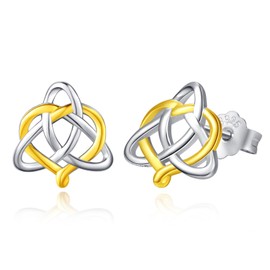 Celtic Knot Earrings 925 Sterling Silver Good Luck Irish Stud Gold heart Dangle Drop Earrings Celtic Knot Jewelry Gifts for Women, Medium, Sterling Silver, No Gemstone
