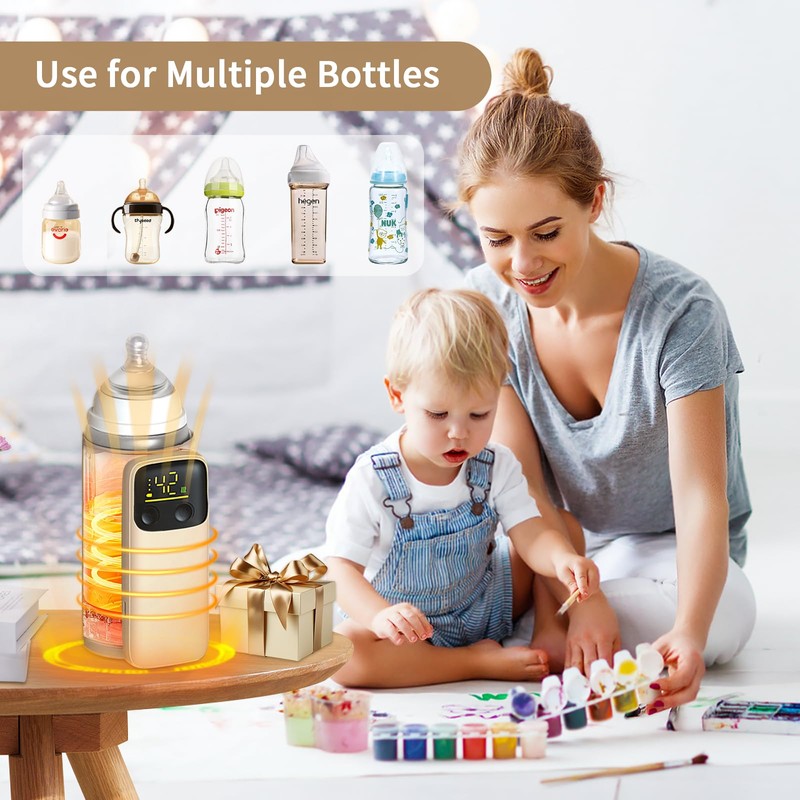 Portable Bottle Warmer, Travel-Friendly, Leak-Proof, Precise Temp-Control & LCD Display,