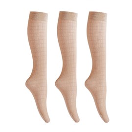 RubyRunk 3 Packs Trouser Socks Knee Highs for women Jacquard Patterned 30D Ultra Stretchable Semi Sheer Opaque Knee Socks (US, Alpha, One Size, Regular, Regular, dark skin color, twill)