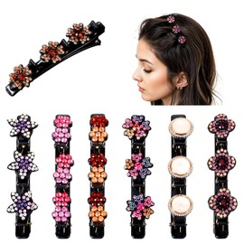 XLIUAX 7pcs Sparkling Crystal Stone Braided Hair Clips, Rhinestone Duckbill Clip Flower Pearl Shaped Clip with 3 Small Clips Shiny Braid Easily Braided Styling for Women Girls