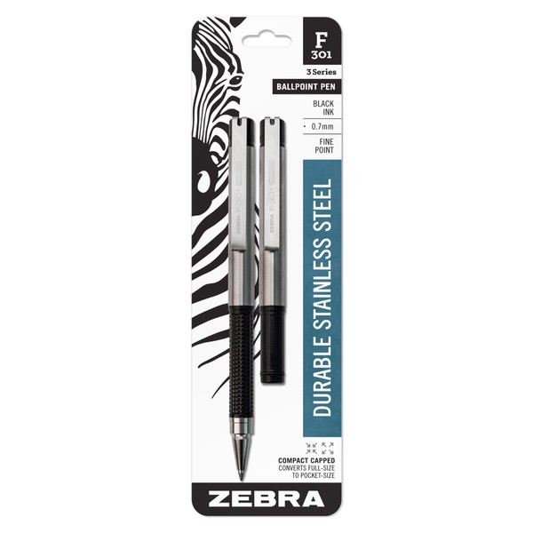 Zebra f-301 Compact Ballpoint Pen, 0.7 MM, Black, 2 Pack (27412) by Zebra Pen