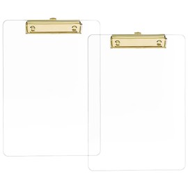 Portapapeles de Acrílico Transparente A4/Tamaño Carta (8.6 x 12.2 Pulgadas) con Clip Dorado Elegante – Paquete de 2, Diseño de Perfil Bajo y Duradero para Oficina