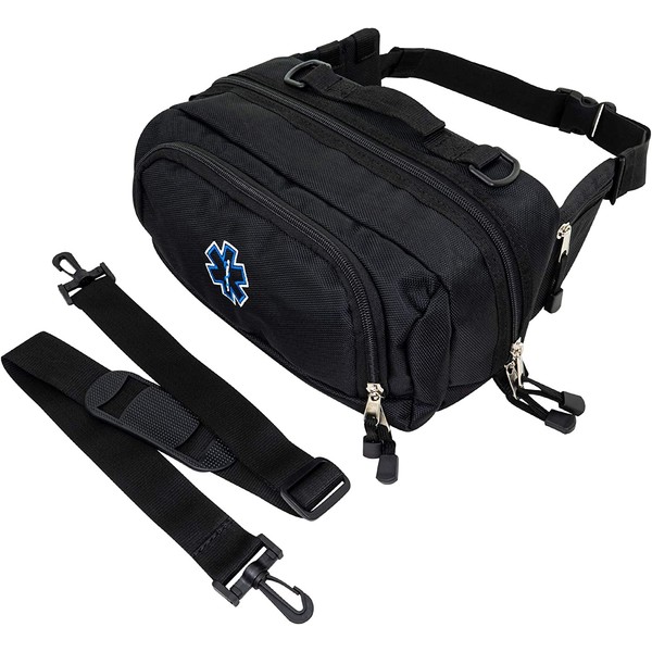 LINE2design Deluxe Medical Fanny Pack Large - EMS Emergency First Aid Paramedic EMT First Responder - Traveling Casual Size Medical Equipment Organizer Hip Bum Bag with Adjustable Strap – Black