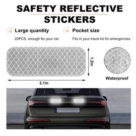 KVAEY 20 PCS Warning Reflective Stickers, Strong Reflective Waterproof Stickers for Safe Driving, High Visibility Bulk Sticker for Cars Pickup Trucks Motorcycles Bicycles (Silver)