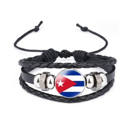 vmcoatdu Cuba National Flags Bangle Retro Alloy Leather Bracelet for National Flag Braided Rope Bracelet Bangle (Cuba)