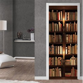 artfanke 3D Retro Book Shelf Door Sticker Peel and Stick 33.5"x84.6" - Self-Adhesive Door Murals Wallpaper Waterproof PVC Wall Decal for Bedroom Decor (2 Sheets/Set)