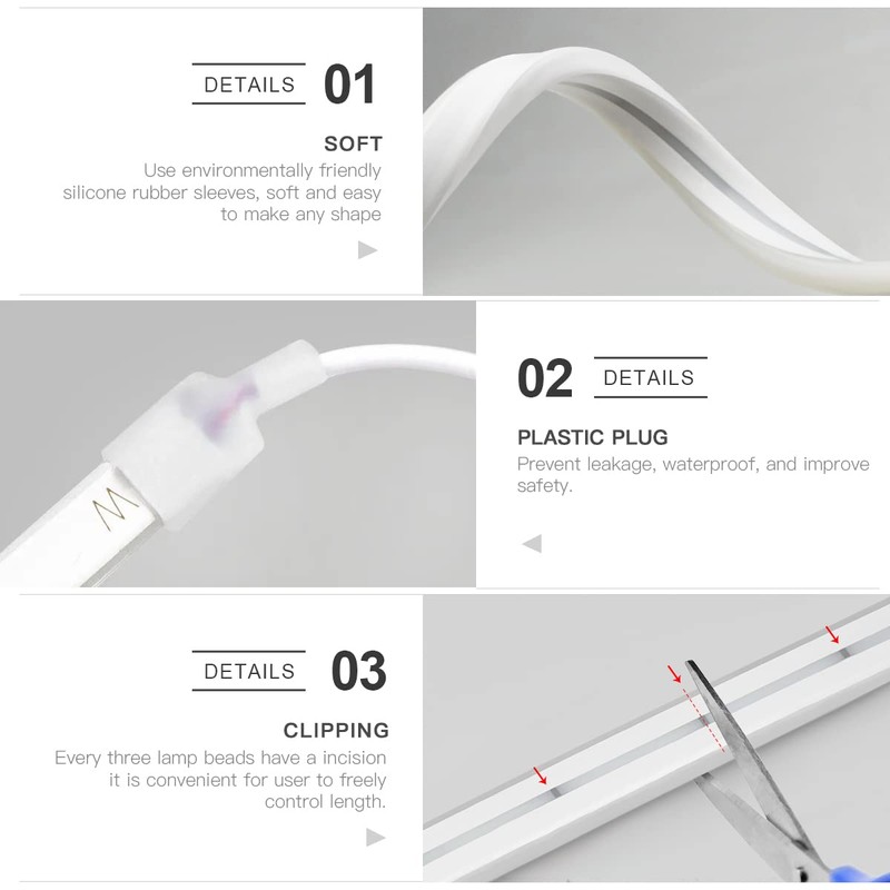 CHNMALITAI 2M White Neon LED Strip, 5V USB Dimmable Neon