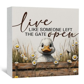 Nitelat Live like Someone Left the Gate Open Duck Sign,Farm House Cottagecore Duck Wooden Signs,Rustic Farmhouse Wood Sign Home Decor,Duck Decor for Bedroom,Farm Animal Office Badroom Kitchen Decor