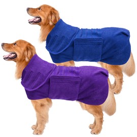 Geyecete 2 Pack Dog Drying Coat Dry Fast Dog Bag Dog Bathrobe Towel,Microfibre Fast Drying Super Absorbent Pet Dog Cat Bath Robe Towel Blue/Purple-L
