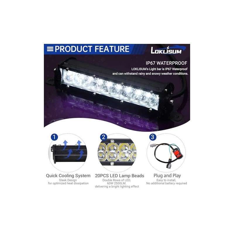 Motorcycle Headlight 60 W 2500 Lm for 22 mm 7/8