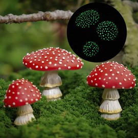 OwMell Glow in The Dark Mushroom, Set of 3 Mushroom Decor Decorations for Garden Yard, Mushroom Tree Decorations Outdoor, Mushroom Statue Figurines, Fairy Garden Decor Accessories - Garden Stakes