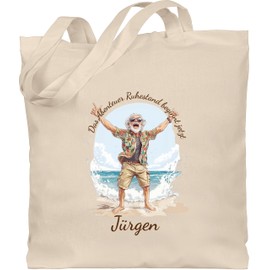 Baumwolltasche - Rentner - Das Abenteuer Ruhestand beginnt jetzt mit Name I Ruhestand Geschenk Abschied Kollege Rente Geschenke Pension Mann I Renteneintritt Geschenk Männer - Unisize - Naturweiß