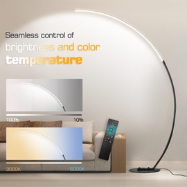 ShineMuse Modern LED Arc Floor Lamp Dimmable,Black Gold Arched Floor Lamp Standing Lamp with Remote for Living Room Bedroom Office Corner