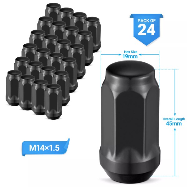 Unbranded 24 Piece Black Bulge Acorn M14x1.5 Lug Nuts Set