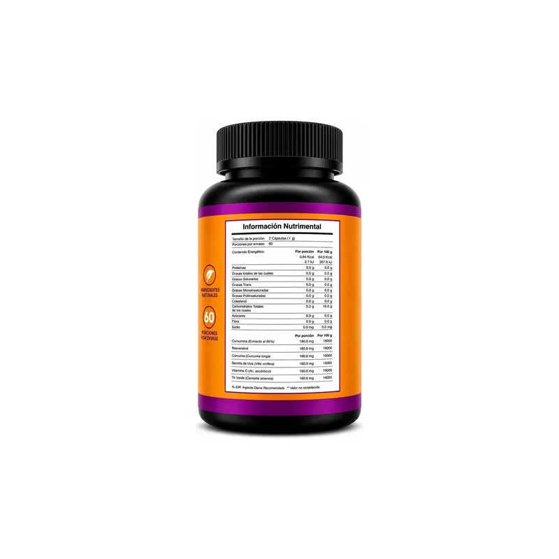 Suplemento A4h Resveratrol Curcumina Antioxidante 120 Caps