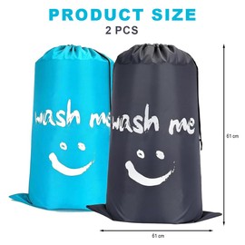 Bangbobi - Set of 2 Travel Laundry Bags - Large Laundry Bag with Drawstring - Foldable Laundry Bag for Dirty Laundry - Laundry Bag for Camping - 61 x 91 cm (Grey, Blue)