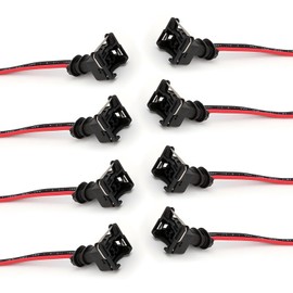 Fuel Injector Connector, Waterproof Shell + Copper Core Standard Specification Injector Socket with Extended Pigtail Wiring Harness, Universal for Cars (Black #Pack-8)