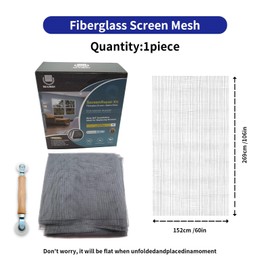 Windows Screen and Screen Door Repair Kit – Window Screen Replacement Kit with Spline Roller & Fiberglass Mesh for Windows, Doors, Patios & Sliding Screen Doors – DIY Tool (Gray, 60in × 106in)