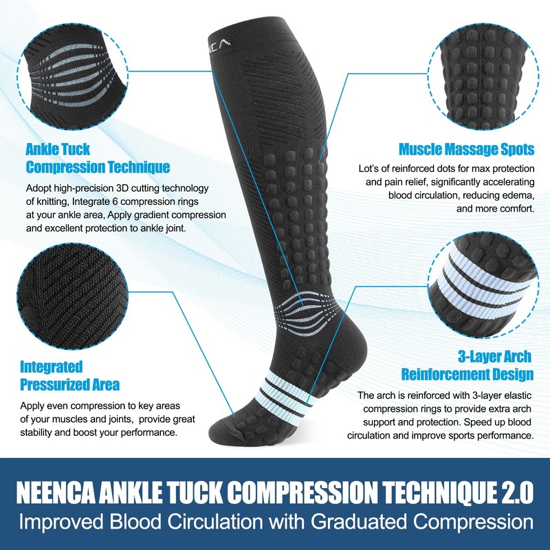 NEENCA Compression Socks for Women&Men, 20-30mmHg Knee-High Graduated Socks for