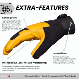 Leder24h Motorcycle Gloves Biker Leather Gloves Yellow/Black 3095 (L)