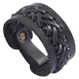 Jeilwiy Black Leather Bracelet Wrap Bracelets for Men Women Braided Leather Bracelets Rope Alloy Bracelet Bangle Wristband Adjustable