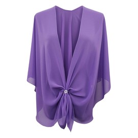 eXcaped Womens Shawl Wrap Sheer Chiffon Cape and Silver Scarf Ring Set -Lavender