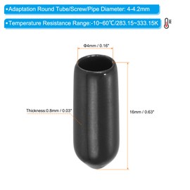 PATIKIL 4MM Vinyl Rubber End Caps, 100 Pack Flexible Bolt Screw Covers Caps Round Thread Protector Caps for Metal Tubing Rod Bolts, Black