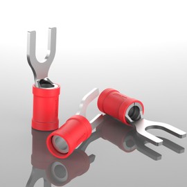 AUPROTEC 100x Fork Connector 0.5-1.5 mm² red AWG 22-16 hole-Ø M6 SV Vinyl semi-insulated Spade Crimp Terminals tinned copper Electrical Connectors