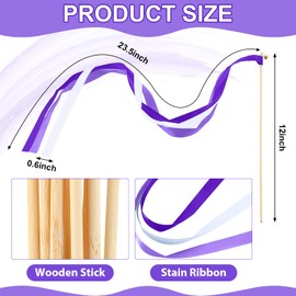 Chalyna 100 Pieces Lace Ribbon Wedding Sticks Colorful Ribbon Streamers Party Streamers with Bells Silk Fairy Stick Wands for Wedding, Party, Holiday, Activities(Purple, Light Purple, White)