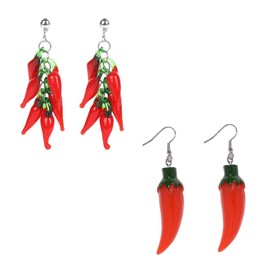 2 Pairs Red Chili Pepper Dangle Earrings For Women Lifelike Simulation Vegetable Food Resin Dangle Drop Earrings For Women