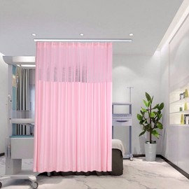 XUFOPLY Room Divider Curtain, 12ft x 8ft Privacy Cubicle Curtain Privacy SPA Beauty Salon Curtain Hanging Hospital Curtain with Hooks for Hospital, Medical Clinic, Lab (Pink)