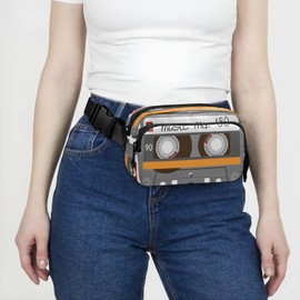 Unique Music Mix 80s Tape Fanny Waist Pack Fanny Pack for Women Men, Retro Cassette Crossbody Pack with Adjustable Strap Belt Bag Hip Bum Bag for Running Hiking Cycling Traveling